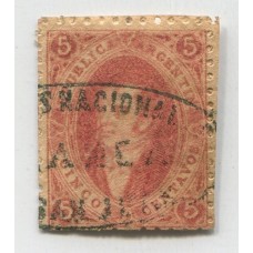 ARGENTINA 1864 GJ 19g RIVADAVIA ESTAMPILLA DE 1ra TIRADA CON VARIEDAD PAPEL RAYADO U$ 110 CON MATASELLO FRANCA SAN JUAN