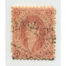 ARGENTINA 1864 GJ 19g RIVADAVIA ESTAMPILLA DE 1ra TIRADA CON VARIEDAD PAPEL RAYADO MATASELLO CORDOBA U$ 110