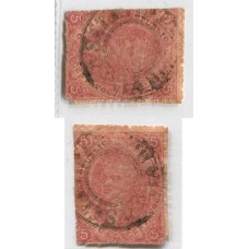 ARGENTINA 1865 GJ 25Ba RIVADAVIA 4ta TIRADA ESTAMPILLA CON INFIMO ADELGAZAMIENTO VARIEDAD MULATO ROSA LILA FILIGRANA DESPLAZADA Y RAYA, ADEMAS ES PLANCHA RAYADA CON MATASELLO SALAVINA U$ 100 + 600%