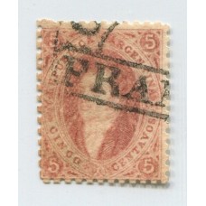 ARGENTINA 1864 GJ 19g RIVADAVIA ESTAMPILLA DE 1ra TIRADA CON VARIEDAD PAPEL RAYADO U$ 110 CON MATASELLO CORDOBA