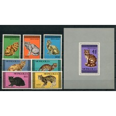 GATOS MONGOLIA FAUNA SERIE COMPLETA DE ESTAMPILLAS MINT + HOJA BLOQUE