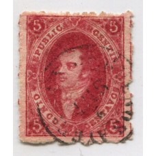 ARGENTINA 1866 GJ 26 RIVADAVIA 5ta TIRADA CON FILIGRANA RAYA U$ 30