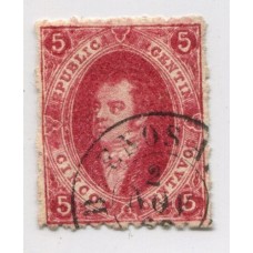 ARGENTINA 1866 GJ 26 RIVADAVIA 5ta TIRADA HERMOSO COLOR CON MATASELLO 2/11/66 LUJO