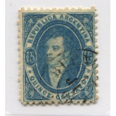 ARGENTINA 1864 GJ 24 RIVADAVIA 15 Cts. IMPRESIÓN SEMINITIDA MAGNIFICA CALIDAD MATASELLO 17/6/65 U$ 70