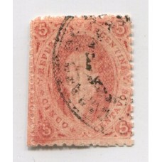 ARGENTINA 1867 GJ 28d RIVADAVIA 6ta TIRADA VARIEDAD PLANCHA RAYADA ADEMAS ES PAPEL DELGADO ( GJ 28i ) ESTUPENDA CALIDAD CON MATASELLO SANTIAGO DEL ESTERO, RARISIMO U$ 120++