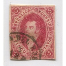 ARGENTINA 1867 GJ 32 RIVADAVIA ESTAMPILLA de 7ma TIRADA SIN DENTAR HERMOSA U$ 120 DE LUJO