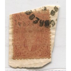 ARGENTINA 1865 GJ 20jd  RIVADAVIA ESTAMPILLA DE 3ra TIRADA VARIEDAD PLANCHA RAYADA MAS MULATO EN FRAGMENTO U$ 120