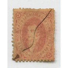 ARGENTINA 1864 GJ 19g RIVADAVIA ESTAMPILLA DE 1ra TIRADA PAPEL RAYADO CON MATASELLO PLUMA U$ 110