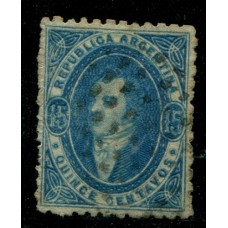 ARGENTINA 1864 GJ 24 RIVADAVIA PE 13 I  U$ 70 + FIL. RAYA