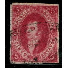 ARGENTINA 1866 GJ 26e RIVADAVIA 5ta TIRADA ESTAMPILLA CON VARIEDAD PAPEL RAYADO MATASELLO FRANCA DE SAN JUAN U$ 60