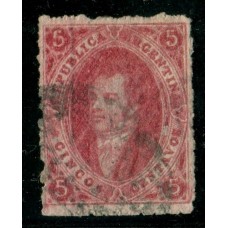 ARGENTINA 1865 GJ 25 RIVADAVIA 4ta PE 11 II CON FILIGRANA RAYA U$ 20