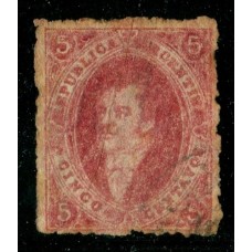 ARGENTINA 1865 GJ 25m RIVADAVIA 4ta PE 11 II  CON VARIEDAD ANGULO INCOMPLETO POS. 48 + PLIEGUE NATURAL DEL PAPEL