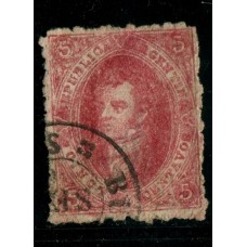 ARGENTINA 1865 GJ 25 RIVADAVIA 4ta PE 11 II CON IMPRESIÓN ALGO FALTO DE TINTA