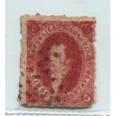 ARGENTINA 1866 GJ 26Aa RIVADAVIA 5ta CARMIN MORADO CLARO CON DOBLE IMPRESIÓN PARCIAL QUE SE APRECIA EN EL MARGEN SUPERIOR U$ 120