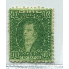 ARGENTINA 1864 GJ 23d RIVADAVIA SEMINITIDO VARIEDAD PAPEL DELGADO