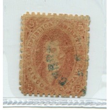 ARGENTINA 1865 GJ 20i RIVADAVIA 3° TIR VARIEDAD PAPEL RAYADO U$ 85