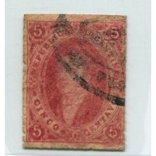 ARGENTINA 1865 GJ 25f RIVADAVIA 4° TIR VARIEDAD PAPEL GRUESO ADEMAS ES DOBLE IMPRESION PARCIAL 25b SE APRECIA EN EL COSTADO IZQUIERDO, CON MATASELLO ROCOCO DE TUCUMAN RARO