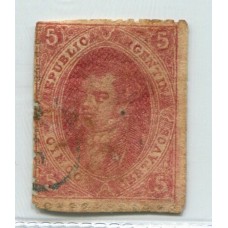 ARGENTINA 1865 GJ 25j RIVADAVIA 4ta VARIEDAD MULATO U$ 48