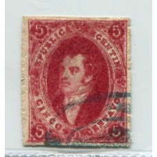 ARGENTINA 1866 GJ 26 RIVADAVIA 5ta CARMIN OSCURO MATASELLO ROCOCO U$ 30