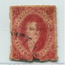 ARGENTINA 1866 GJ 26A RIVADAVIA 5ta CARMIN MORADO AMARRONADO U$ 48