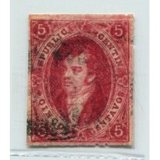 ARGENTINA 1866 GJ 26 RIVADAVIA 5ta CARMIN ROJO U$ 30 MUY BUEN EJEMPLAR