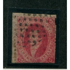 ARGENTINA 1866 GJ 26A RIVADAVIA 5ta COLOR CARMIN CEREZA U$ 48 ADEMAS ES BORDE DE HOJA Y POSIBLEMENTE ESQUINA DE HOJA