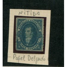 ARGENTINA 1864 GJ 24d IMPRESIÓN SEMI NITIDA VARIEDAD PAPEL RAYADO Y DELGADO U$ 180