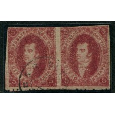 ARGENTINA 1866 GJ 26 5ta PAREJA HORIZONTAL CON FILIGRANA DESPLAZADA HACIA ARRIBA HERMOSA !!