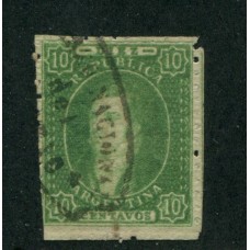 ARGENTINA 1864 GJ 23c RIVADAVIA FILIGRANA INVERTIDA Y TRASPUESTA Kn 21f POSICION 4 CON MATASELLO DE ROSARIO NO CONSTA EN KNEITSCHEL U$ 600++