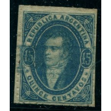 ARGENTINA 1864 GJ 24 IMPRESIÓN SEMINITIDA CON MATASELLO CERTIFICADA DE MENDOZA, MAGNIFICO EJEMPLAR DE HERMOSO COLOR