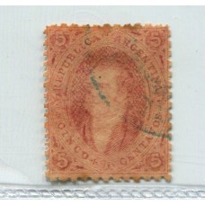 ARGENTINA 1865 GJ 20g RIVADAVIA 3ra VARIEDAD PAPEL GRUESO MATASELLO SANTIAGO DEL ESTERO