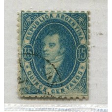 ARGENTINA 1864 GJ 22 RIVADAVIA PE13 VARIEDAD FILIGRANA CAIDA U$ 180