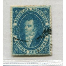 ARGENTINA 1864 GJ 24 RIVADAVIA MAT. ABANICO TUCUMAN + 75%