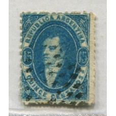 ARGENTINA 1864 GJ 24 RIVADAVIA DE 15 Cts. POSICION 51 PUNTO ENTRE LA "P" Y LA "U" DE REPUBLICA MUY RARO U$ 140