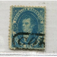 ARGENTINA 1864 GJ 24 RIVADAVIA SEMIBORROSO, EN LA COLECCIÓN DE DONDE PROVENIA ESTABA SEÑALADA COMO VARIEDAD QUE EL SEGUNDO 5 DEL VALOR ES MUCHO MAS GRANDE DE LO NORMAL