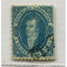 ARGENTINA 1864 GJ 24 RIVADAVIA SEMI NITIDA PAPEL DELGADO CON MATASELLO CERTIFIFICADA DE ROSARIO + 100%