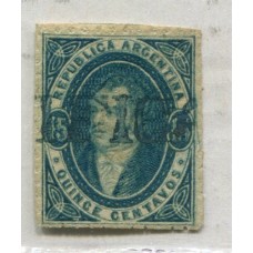 ARGENTINA 1864 GJ 24h RIVADAVIA HERMOSO PAPEL GRUESO + MATASELLO CERTIFICADO MENDOZA 100% ADEMAS TIENE UN COLOR CERCANO A PIZARRA