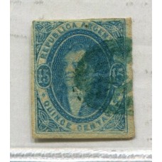 ARGENTINA 1864 GJ 24g RIVADAVIA PAPEL DELGADO U$ 120 MINIMO ADELGAZAMIENTO QUE NO DESMERECE SU BELLEZA ADEMAS TIENE UN RARO MATASELLO