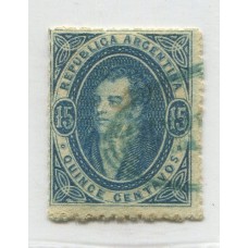 ARGENTINA 1864 GJ 22 RIVADAVIA IMPRESIÓN NITIDA MATASELLO CERTIFICADO EN ELIPSE DE GUALEGUAYCHU + 200% PERO EN COLOR AZUL VERDOSO NO ESTA CATALOGADO DE LUJO !!!