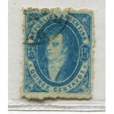 ARGENTINA 1864 GJ 24 RIVADAVIA IMPRESIÓN SEMINITIDA HERMOSO COLOR VARIEDAD EXTREMOS INCOMPLETOS DE LOS ADORNOS DE LAS 4 ESQUINAS