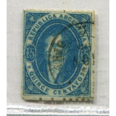 ARGENTINA 1864 GJ 24 RIVADAVIA IMPRESIÓN SEMI NITIDA INFIMA PP MATASELLO 25 DE NOVIEMBRE DE 1865