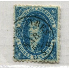 ARGENTINA 1864 GJ 24 RIVADAVIA IMPRESIÓN BORROSA VARIEDAD PARCIALMENTE SECA