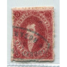 ARGENTINA 1866 GJ 26e RIVADAVIA 5ta TIRADA ESTAMPILLA CON VARIEDAD PAPEL RAYADO MATASELLO ROSARIO U$ 60