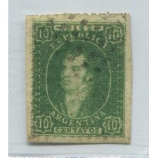 ARGENTINA 1864 GJ 23 RIVADAVIA PE 12I ESTAMPILLA DE 10 CTs. Con INMENSOS MARGENES LUJO