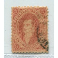 ARGENTINA 1865 GJ 20i RIVADAVIA 3ra TIRADA IMPRESION NITIDA ESTAMPILLA CON DOBLE VARIEDAD PAPEL RAYADO Y ADEMAS ES PAPEL MUY DELGADO GJ 20g U$ 85 + U$ 24 POR LO MENOS