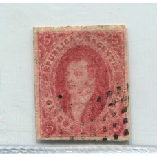 ARGENTINA 1865 GJ 25h RIVADAVIA 4° TIRADA VARIEDAD PAPEL RAYADO U$ 72