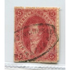 ARGENTINA 1865 GJ 25h RIVADAVIA 4° TIRADA VARIEDAD PAPEL RAYADO U$ 72 MATASELLO ROSARIO