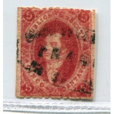 ARGENTINA 1866 GJ 26e RIVADAVIA 5ta TIRADA ESTAMPILLA CON VARIEDAD PAPEL RAYADO MATASELLO FRANCA SAN JUAN U$ 60