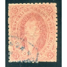 ARGENTINA 1865 GJ 20d RIVADAVIA TERCERA TIRADA VARIEDAD PLANCHA RAYADA, HERMOSO EJEMPLAR