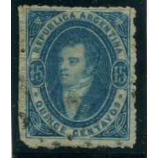 ARGENTINA 1864 GJ 24 RIVADAVIA IMPRESIÓN SEMI NITIDA CON VARIEDAD ANGULO SUPERIOR DERECHO INCOMPLETO